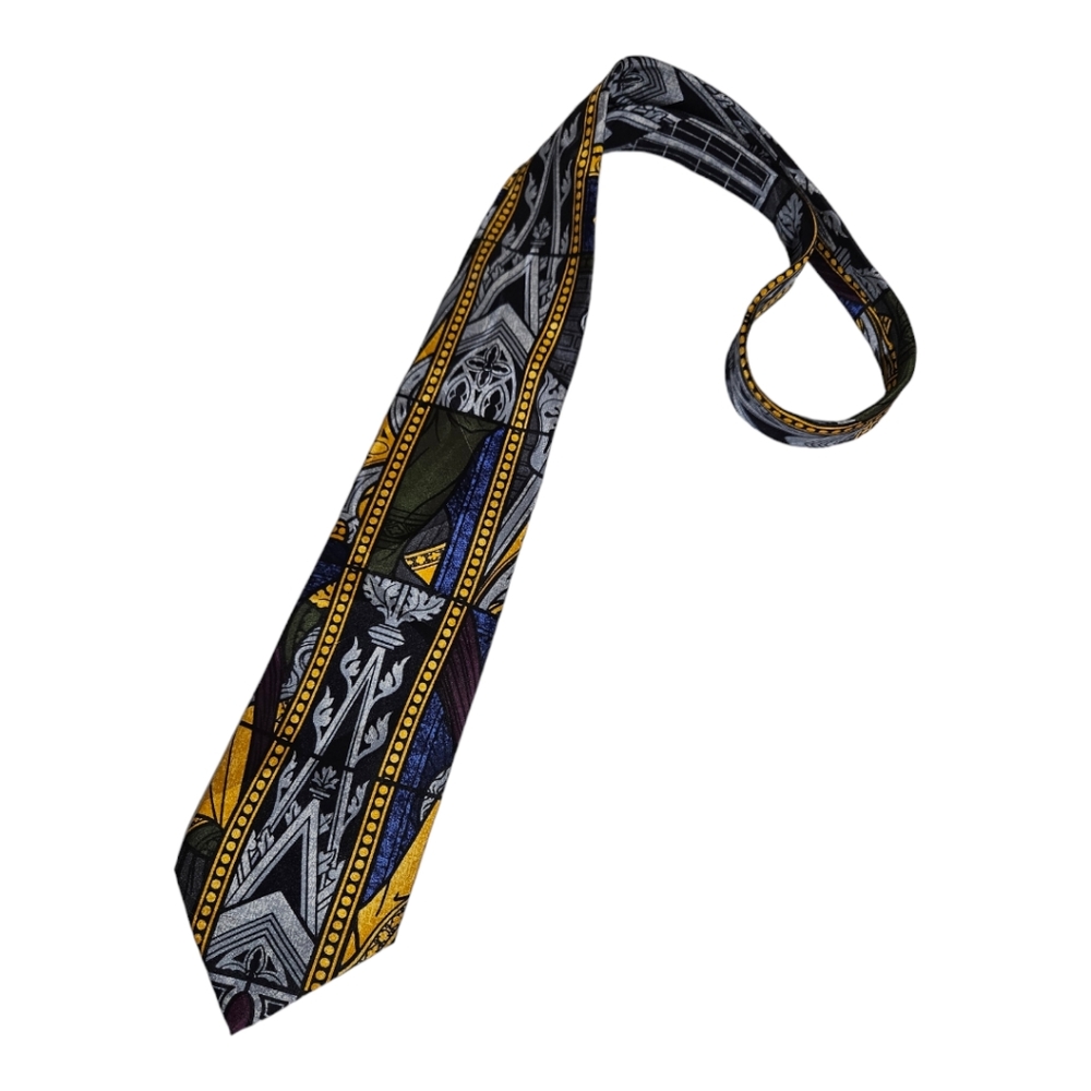 CLAUDIA MONTANA Gray/Gold Art Silk LUXURY Tie ITALY